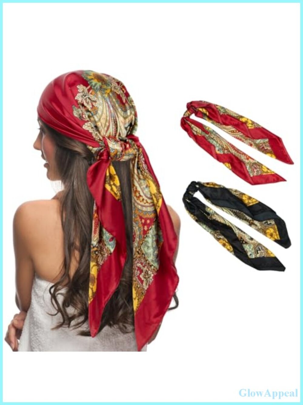 2 Pack 35" Square Satin-Like Silk Head Scarf Women Hair Wrap Neck Scarf Pirate